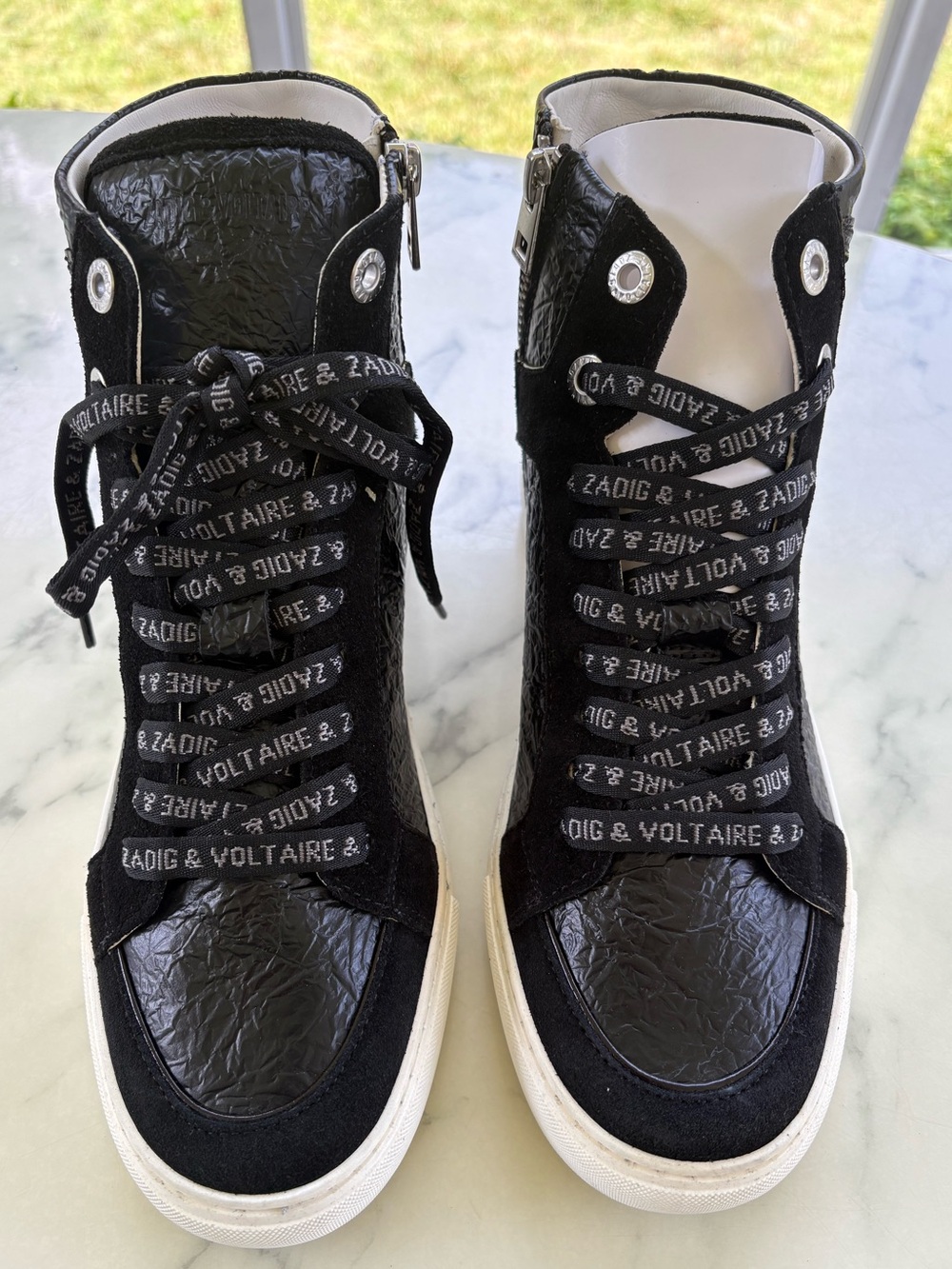 Zadig & Voltaire High Flash Wrinkle High Top Sneakers Black Size 39